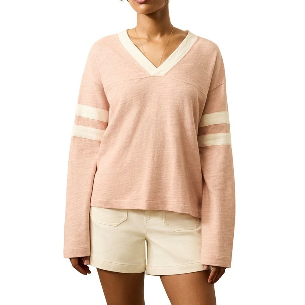 Faherty Sunwashed V Neck Long Sleeve Organic Cotton Pink Relaxed Womens Size S